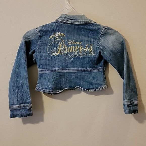 DISNEY STORE PRINCESS CROPPED JEAN JACKET WITH GOLD WRITING ON BACK, SIZE 4 - Picture 7 of 10